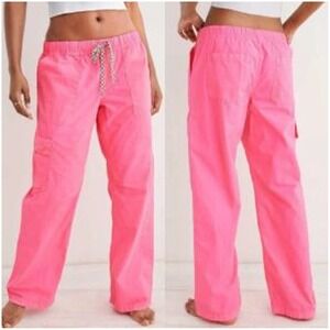 Aerie Baggy Cargo Skater Pants Coral Pink Neon Sz XS Oversized Wide Leg Beachy